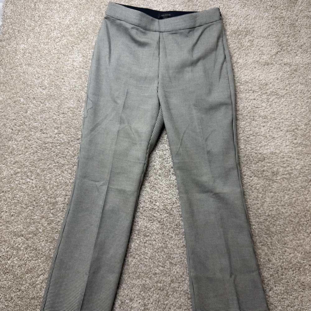 Ann Taylor Dress Pants Womens 8 Gray Ponte Check Pull On Stretch Workwear Office